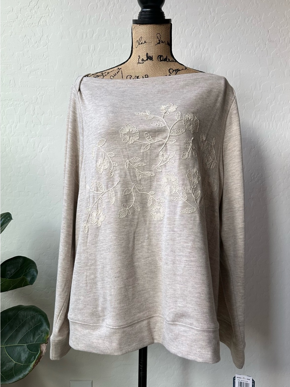 Democracy Cream Embroidered Boatneck Sweatshirt